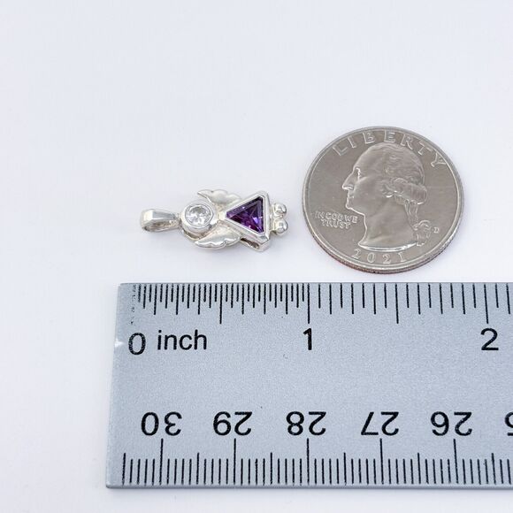 Vintage Sterling Silver 925 Purple Cubic Zirconia Angel Girl Charm Pendant - Picture 7 of 7